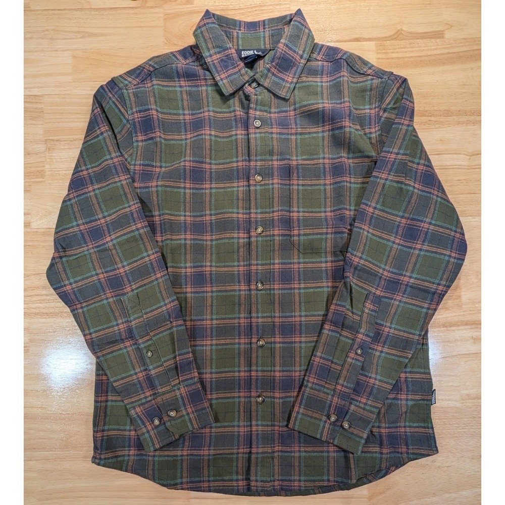 Eddie Bauer Mens Flannel Shirt Medium Green Plaid Button Up EB008604 NWT